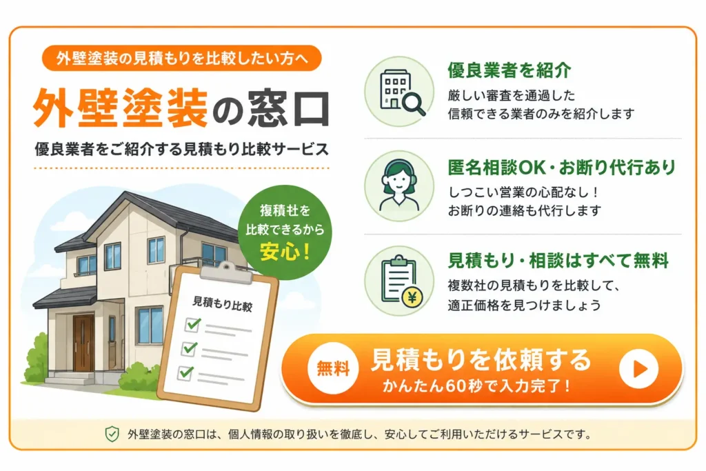 外壁塗装の窓口の特徴や無料見積もりサービスを紹介する画像