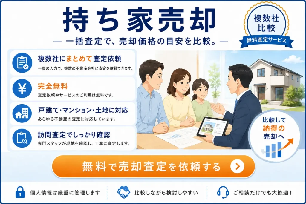 持ち家売却で複数の不動産会社に無料査定を依頼できるサービス紹介画像