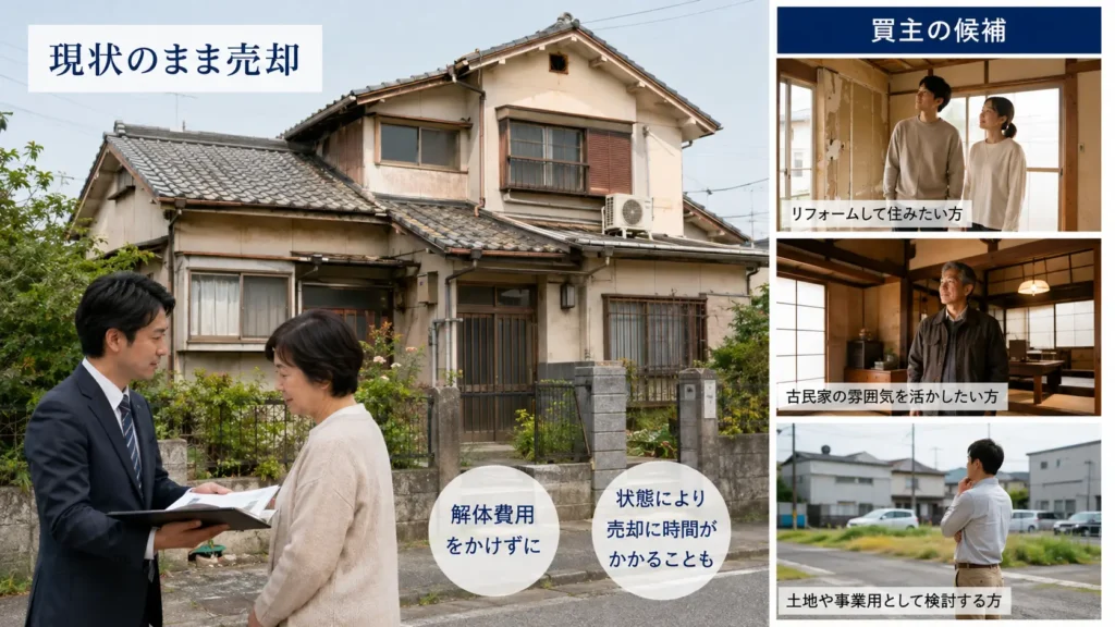 空き家を現状のまま売却する流れと想定される買主を示した図解