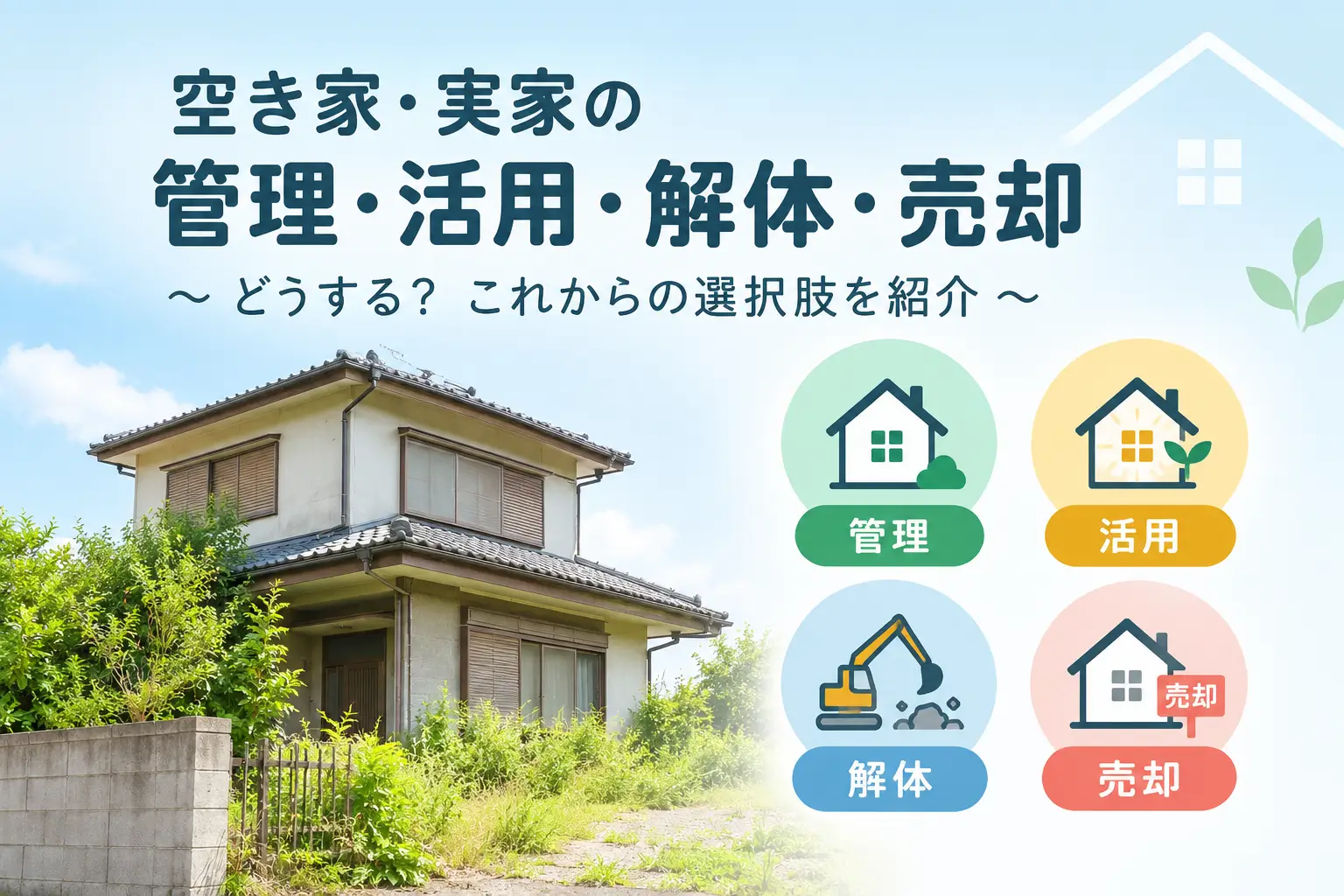 空き家・実家の管理・活用・解体・売却の選択肢を紹介するアイキャッチ画像