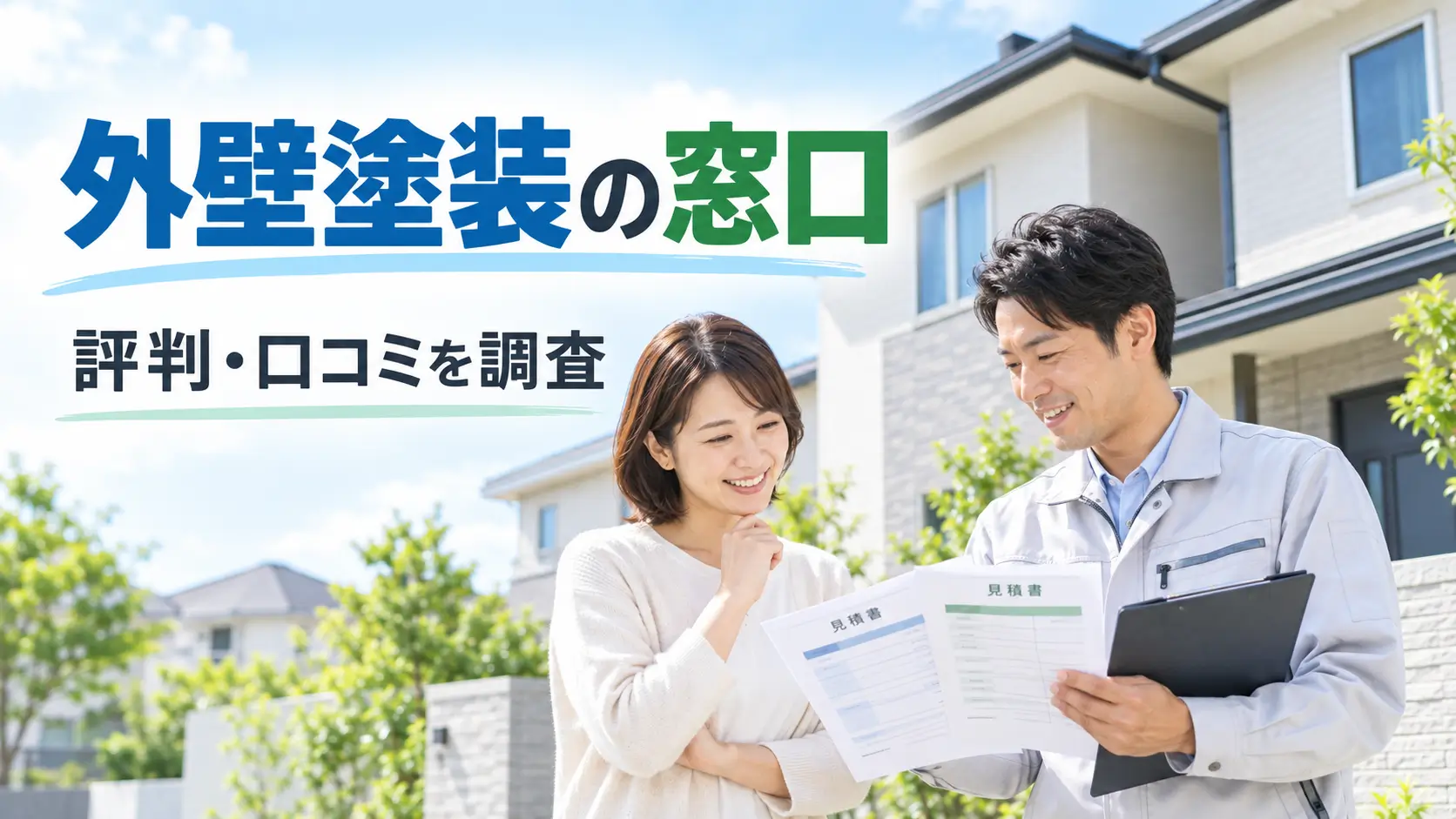 外壁塗装の窓口で見積もり相談をするイメージのアイキャッチ画像
