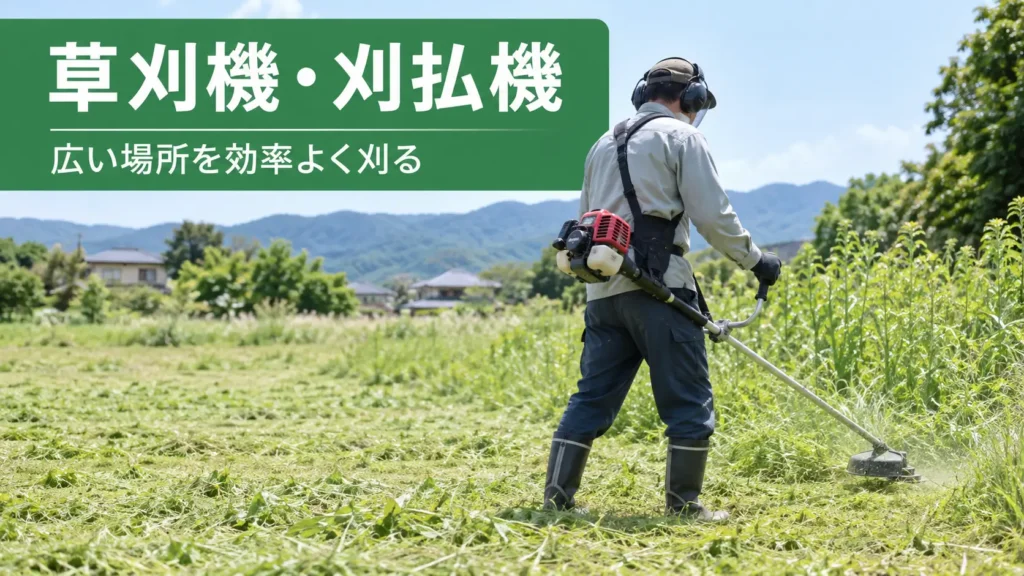 草刈機・刈払機を使って広い空き地の雑草を効率よく刈っている様子の画像