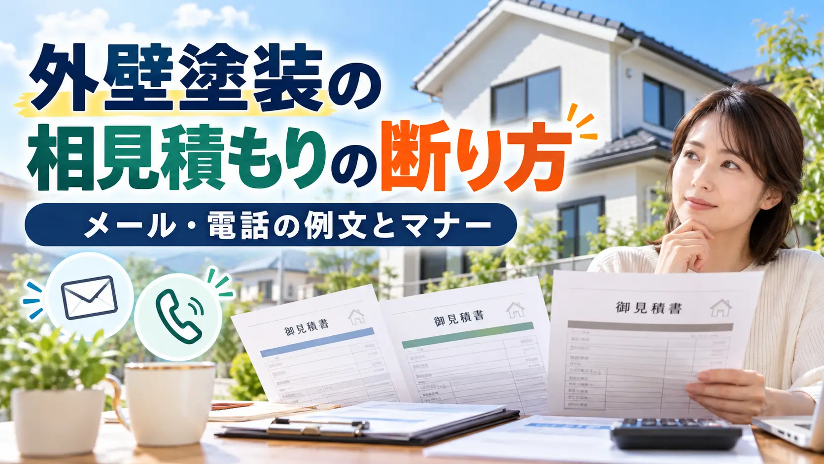 外壁塗装の相見積もりの断り方と、メール・電話で使える例文や失礼にならないマナーを紹介するアイキャッチ画像
